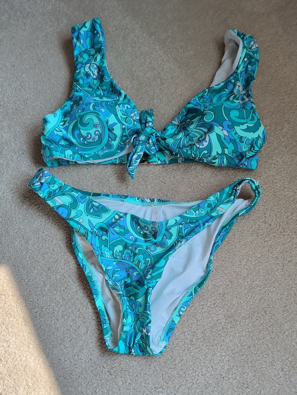 Sunshine 79 Turquoise Printed Tie-Front Bikini Set Top Size 6 Bottom Size 4